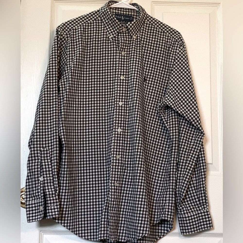 Ralph Lauren Black White Plaid Long Sleeve button-up Shirt Medium